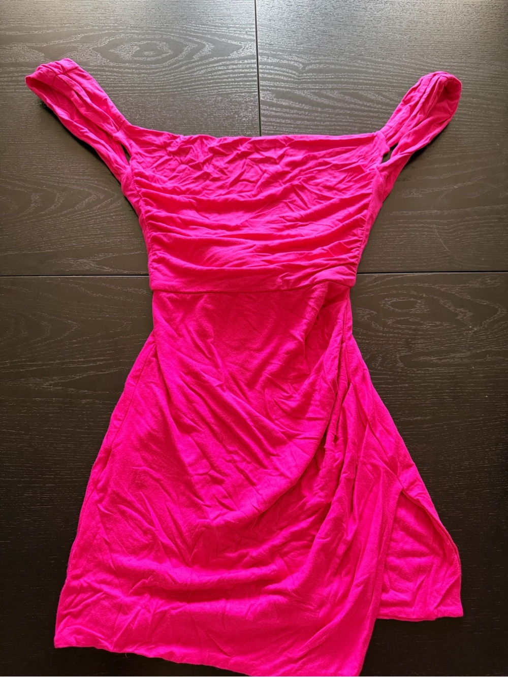 Off-Shoulder Mini Dress in Bright Fuchsia